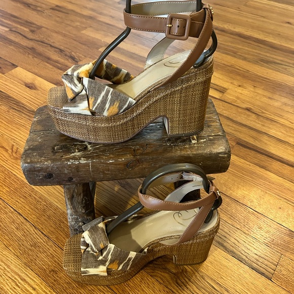 Sam Edelman Shoes - Sam Edelman Brown Woven Platform Sandals with Patterned Fabric Toe